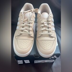 adidas Beige Low-Top Sneakers with White Stripes and Cream Laces